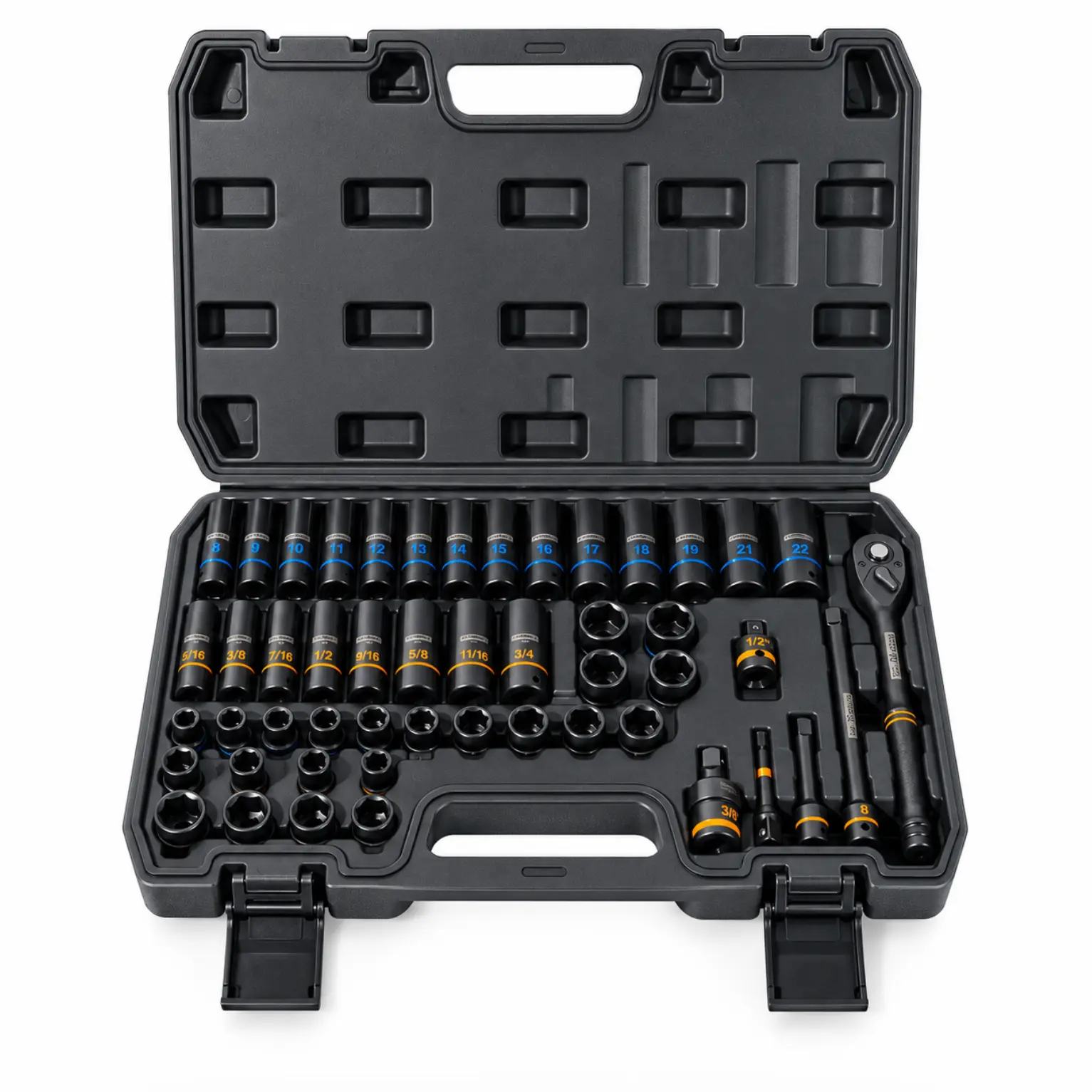 50pcs SAE & Metric Socket Set, 3/8-Inch Drive Ratchet Wrench Set, Cr-V Steel Color-Coded Sockets with Extension Bars, Complete Hand Tool Kit for Auto Repair, DIY & Home Maintenance