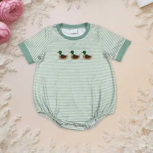 young Embroidery Ducks infant Baby Boy Clothes Green Stripe Short Sleeve Hunting Rompers everyday casual wear clothing comfortable little,summervibes Bodysuit Outfit Bubble Bodysuit