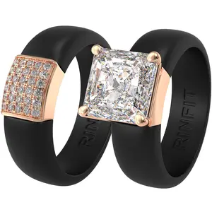 Set Silicone Ring – 8×8 mm Princess Cut CZ | Patented Design - GlowStone Collection