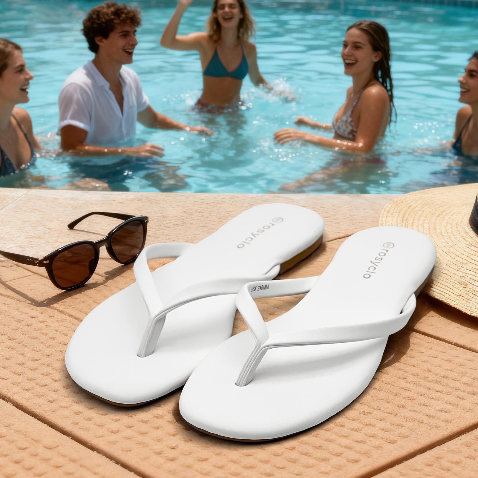 Lumubby Classic Women's PU Flat Flip-Flops Durable Slip-Resistant Slippers for Indoor Outdoor Beach Pool Use Square-Toe Design Mirror-Surface Finish Unisex Stylish Lightweight