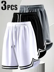 Men’s three-piece shorts set, comfortable and breathable, casual design, solid color, regular fit, drawstring waist, suitable for sports and everyday wear