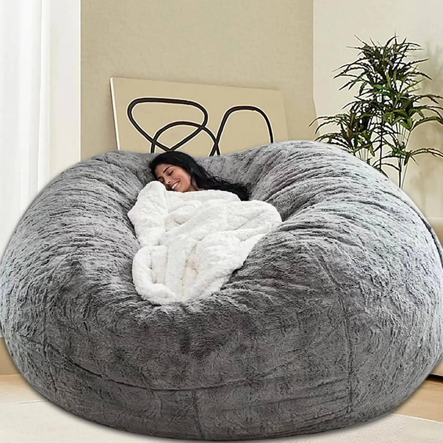 6ft Armless Velvet Bean Bag Chair for Adults & 2-3 People - Wrinkle-Free, Skin-Friendly Flannel Fabric, High-Rebound Memory Foam Lazy Sofa, Double-Stitched Seams, 2-Layer Zipper, Easy-Care Modern Lounge Furniture, 5Ft