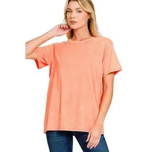 Women's Zenana Acid Washed Short-Sleeve Top, Soft Fabric, Everyday Streetwear Tee