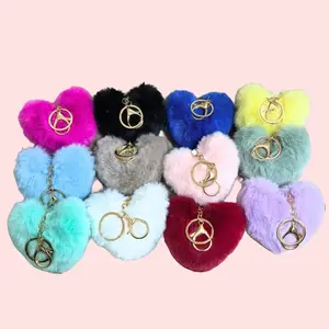 Holiday Pack 12PCS - 12-Colorful Cooper Unisex Baby Pink Heart Shaped Fluffy Keychain for Couples as Bag Pendant or Gift Geometric Design Love Pattern