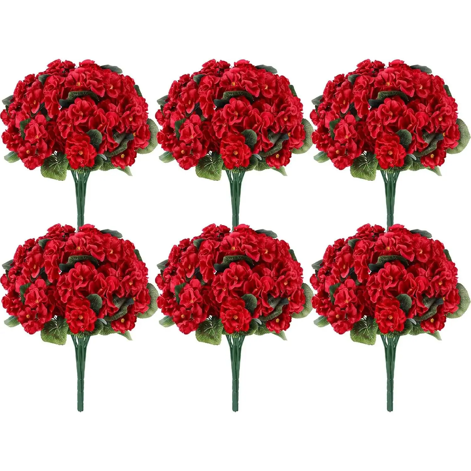 12-Pack Cabbage-Inspired Red Artificial Geranium Bouquets - UV-Protection Plastic Silk Flowers, Sturdy Outdoor Patio Decor, Boxes-Included, All-Seasons Home Decor for Busy Homeowners, Anniversary-Ready