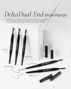 [RUBY VIBE CO] DeltaDual End Brow Pencil, Eyebrow Pen with Dual-Ended Triangular Tip for Precise Shaping & Full Coverage, 5 Shades Available for Defines Brow Appearance