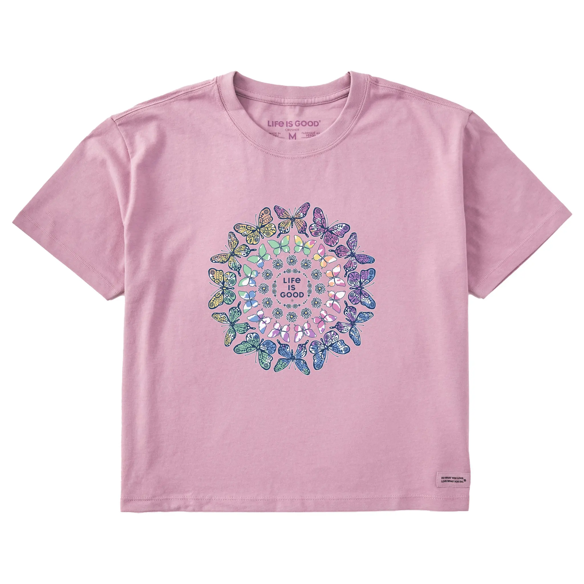 Women's Tie Dye Butterfly Daisy Mandala Short Sleeve Crusher Boxy Tee