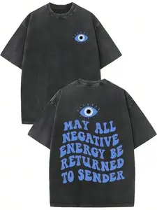 Y2K, Evil Eye Energy Shield Tee, Send Back The Bad Vibes Tee, Energy Ward – Return To Sender, women's and men's tops TikTokShop Black Friday Holiday gifts, couple's clothing shirts for man Grunge T-Shirt Casual American Sleeve Short