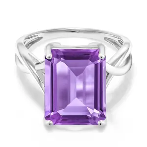 Gem Stone King 5-10 Cttw Gemstone Birthstone Engagement Ring for Women | 10K White Gold | Emerald Cut 14X10MM | Wedding Engagement Anniversary Promise Gold Ring | Available In Size 5-9