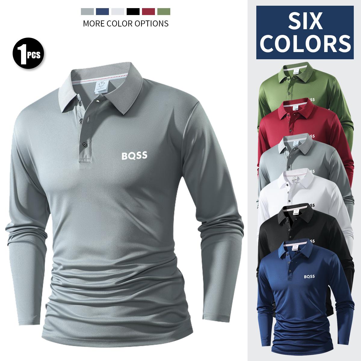 Men’s Long-Sleeve Polo Shirt Set of 4 — Soft fabric, quick-drying moisture-wicking, lightweight and breathable; ideal for layering, suitable for holiday gatherings, business meetings, office days, weekend sports, and everyday casual wear