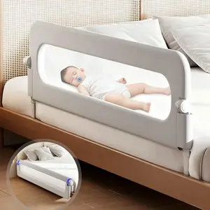 Foldable Bed Rail for Toddlers, Height Adjustable Baby Bed Guard Rail with U-Shaped Support Base, Anti-Fall Bed Fence for Kids Extra Tall Safety