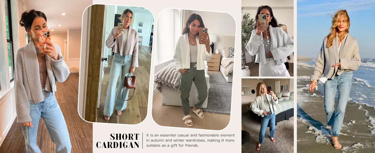 Women's Cropped Cardigan Open Front Shawl 2025 Fall Trendy Long Sleeve Sweater Jacket Normal Type Fashionable Outerwear TikTokShopBlackFriday