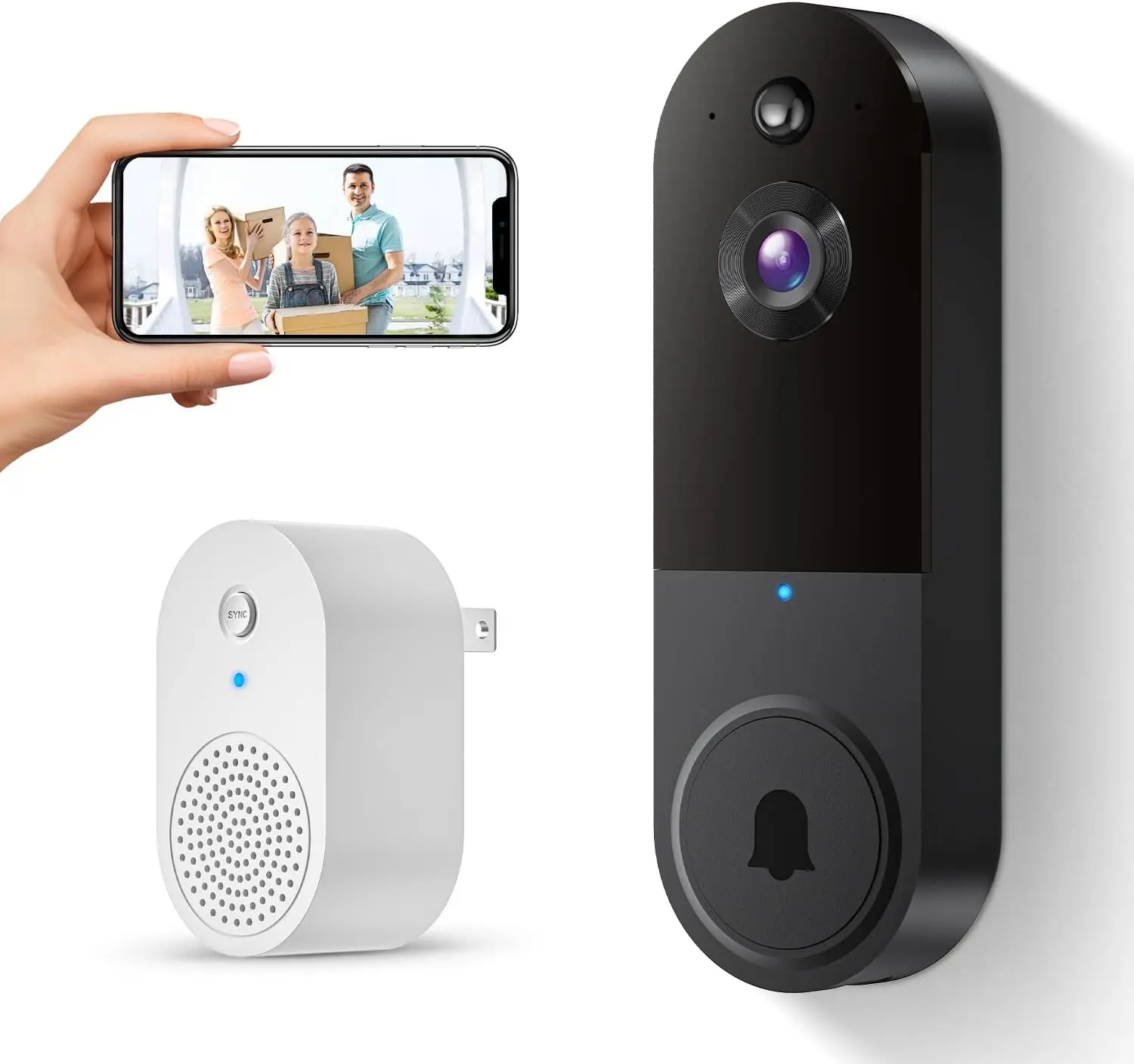 1080p Smart Video Doorbell Camera - Outdoor Home Security System with 2.4G WiFi, Live View, AI Detection, 2-Way Audio, Night Vision, Receiver, Separate Cloud Storage, Batteries, Wireless Smart Home Gadgets, Receiver Room Alert