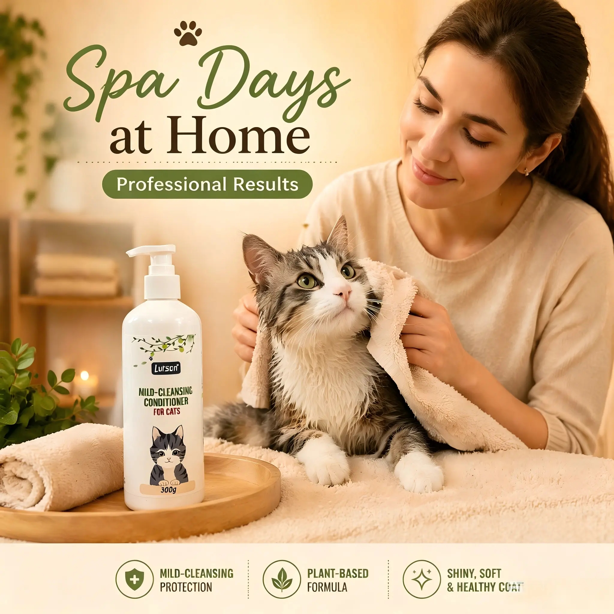 Cat Hair Conditioner - Plant-Based Moisturizing Pet Cream, Detangles Dry Tangled Fur, Boosts Soft & Healthy Coat, Delivers Smooth Shiny Results, Anti-Frizz for Daily Bath Grooming Care, Shiny, Soft & Healthy Coat, Smooth Shiny Coat