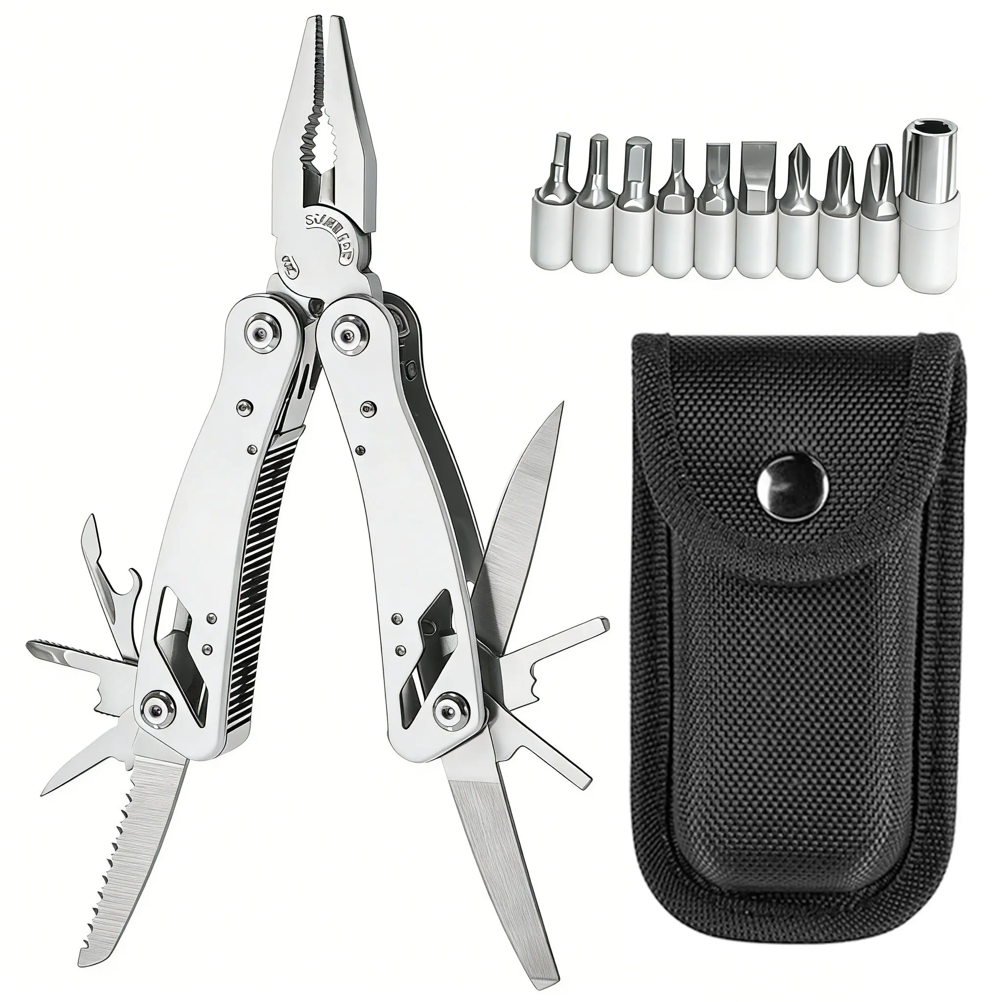 22-in-1 Stainless Steel EDC Multitool with Pliers, Pocket Knife, Nylon Sheath – Durable Hand Tools, Work Tools, Tactical Accessories for Survival, Camping, Father’s Day Gifts, Men’s Stuff