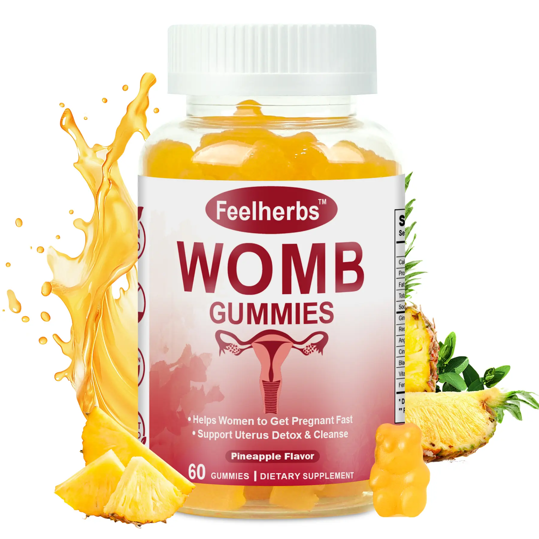 Women's Natural Chewable Vitamin Gummies - Womb, Ovary & Uterus Cleanse Detox, Feminine Balance, Energy Support, Fertility Boost, Plant-Based, Gluten-Free, 60 Pieces, 24-Month Shelf Life, Convenient On-the-Go Dietary Supplement