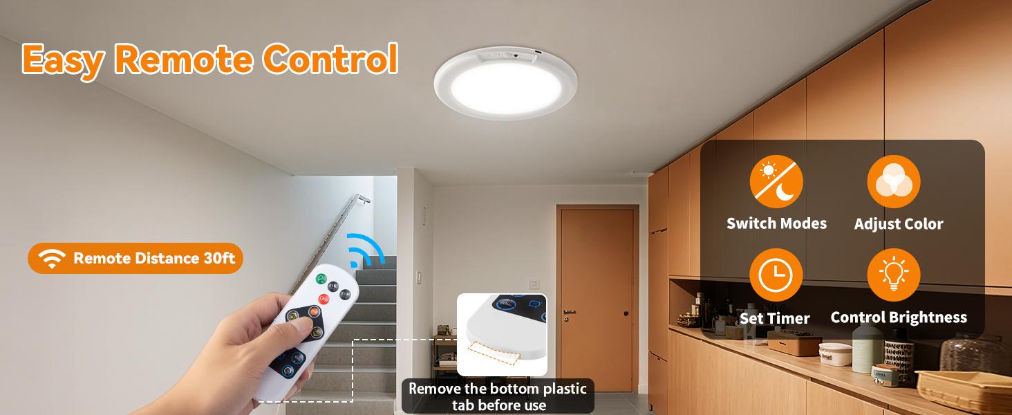 Rechargeable Ceiling Light 2-Pack, 3 Color Modes, Motion Sensor with Remote, Wireless Battery-Operated Magnetic LED Lights for Shower, Closet, Pantry, Shed, Hallway, Porch, Garage fathersdaygift