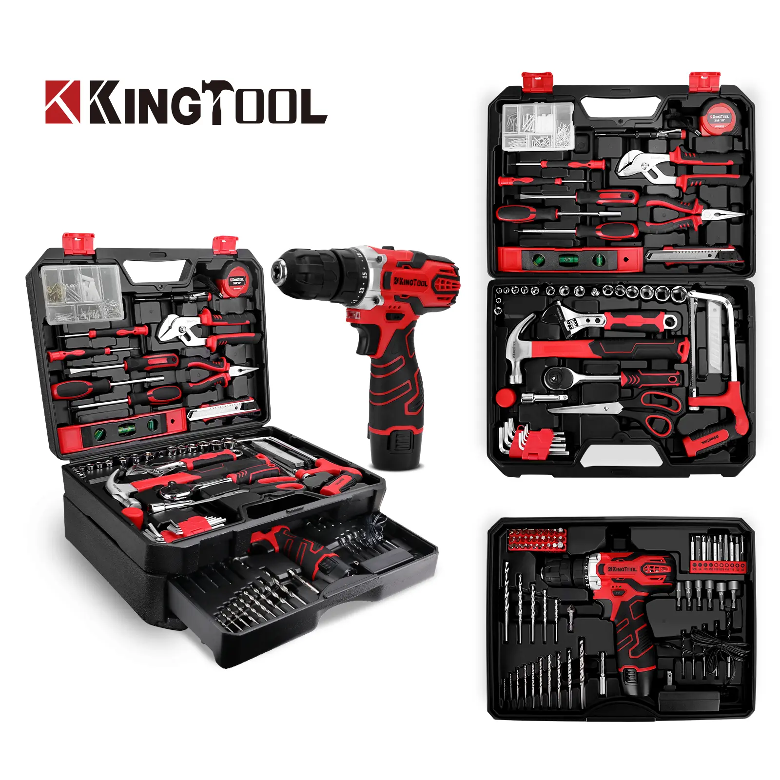 KingTool 276-Piece Tool Set Kit - Tool kit with 12V Cordless Power Drill Driver Toolbox Storage Case with Drawer, Drill Set Perfect for Homeowner, Diyer, Handyman