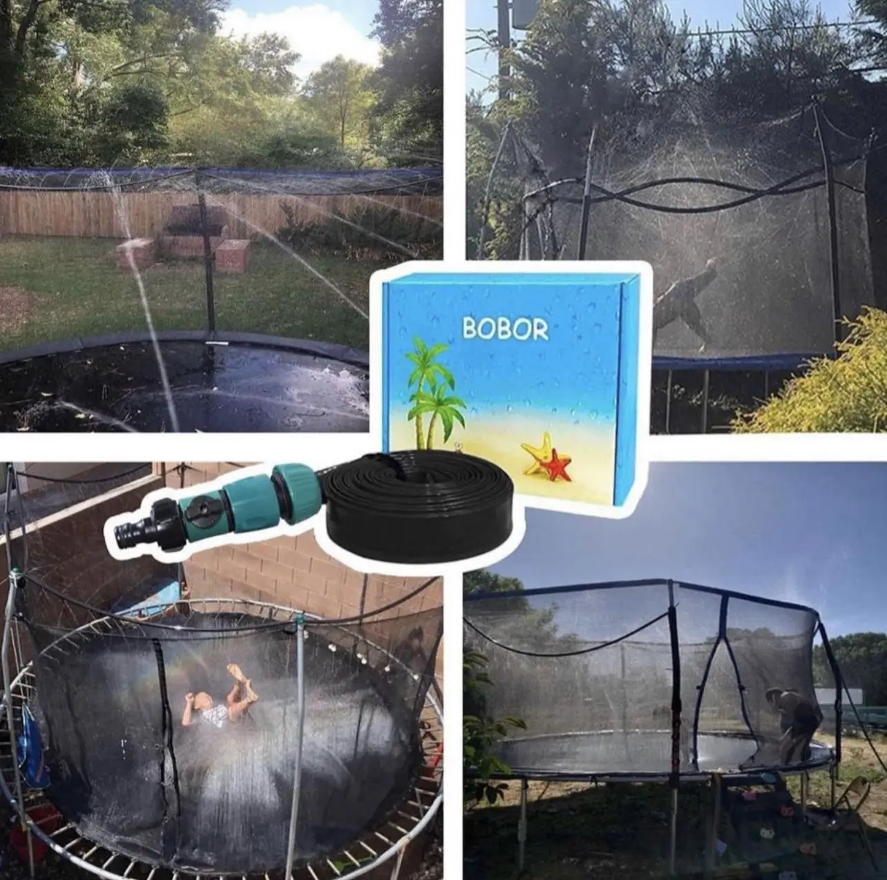 Outdoor Trampoline Water Sprinkler - Home Supplies Cooler Accessory with Adjustable Flow Control Pipe, 25° Temp Relief, Easy to Install, Reduces Temperature by 25 Degrees for Children's Party Trampoline Water Play