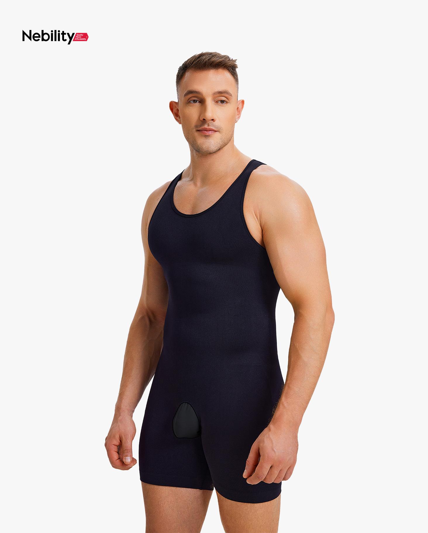 Nebility Men's High Compression Shapewear Bodysuit – U-Neck One-Piece with Tummy Control & Chest Support, Ideal for Gym & Workouts,fathersdaygift