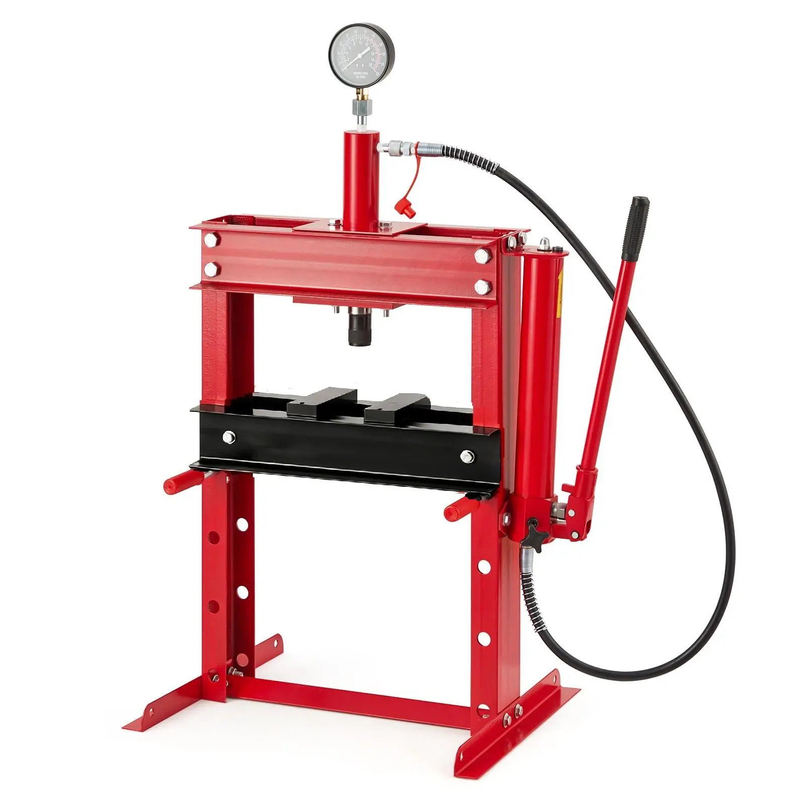 Garvee Hydraulic Press with Pressure Gauge, 10 Ton Heavy-Duty Adjustable Garage Hydraulic Shop Press for Straightening Automotive Repair Garage Use, with Stamping Plates to Straighten Bend or Press Parts