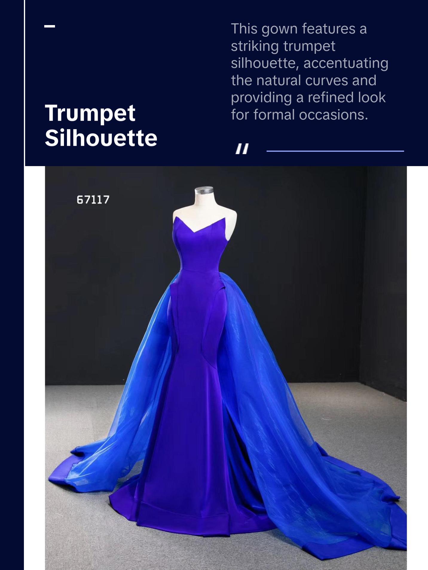 Blue Trumpet Sexy Mermaid Elegant Detachable Train Evening Gown