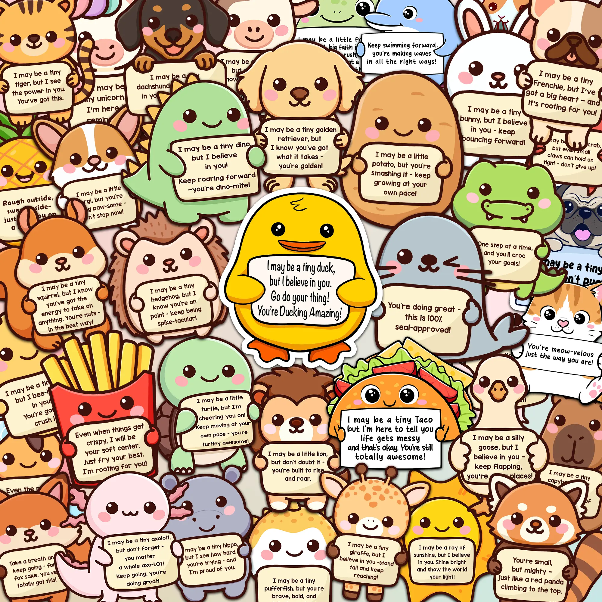 Cute Vinyl Decal Stickers - Positive Emotional Support Buddies, Affirmation Office Labels, Mental Health Gifts for Kids, Confidence Boosters for Colleagues