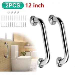 Stainless Steel Grab Bar for Elderly 2Pcs Wall Mounted Bathroom Safety Anti Slip Shower Tub Handle Support Heavy Duty Knurled Grip Fall Prevention Toilet Balance Aid Surgery Recovery Pregnancy Rust Proof