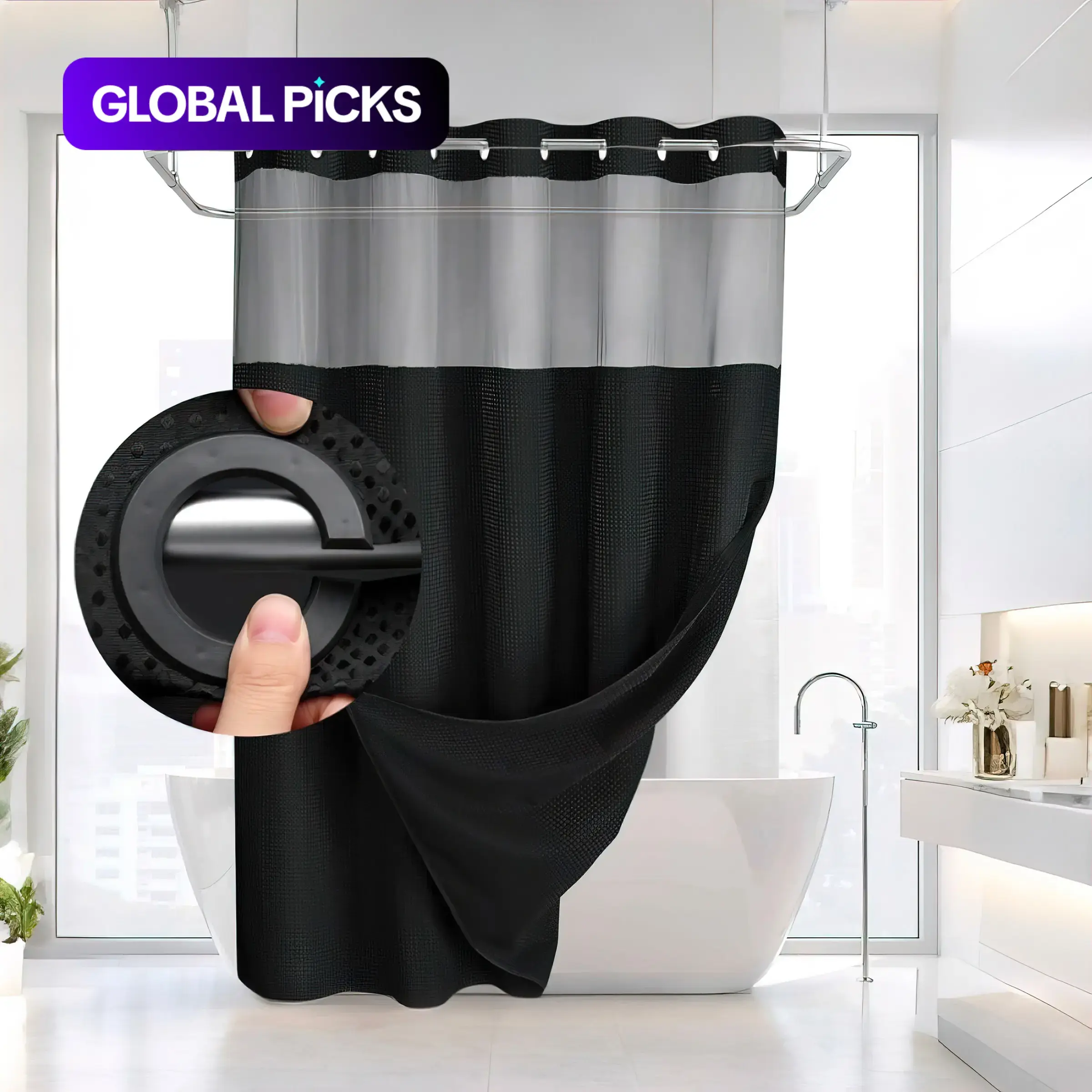 Waterproof Decorative Shower Curtain, 1-Count Modern Minimalist Bathroom Curtain, Bathroom Curtains Shower, Bathroom Accessory for Home, Hotel or Dorm Decor #GLOBAL PICKS