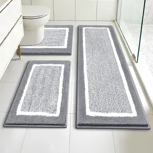 LOKHOM Bathroom Rug Sets, Non Slip, Absorbent Microfiber, Soft Farmhouse Bathroom Rug, Includes U-Shaped Toilet Mat, Shower, Machine Washable Home Goods Grey rug