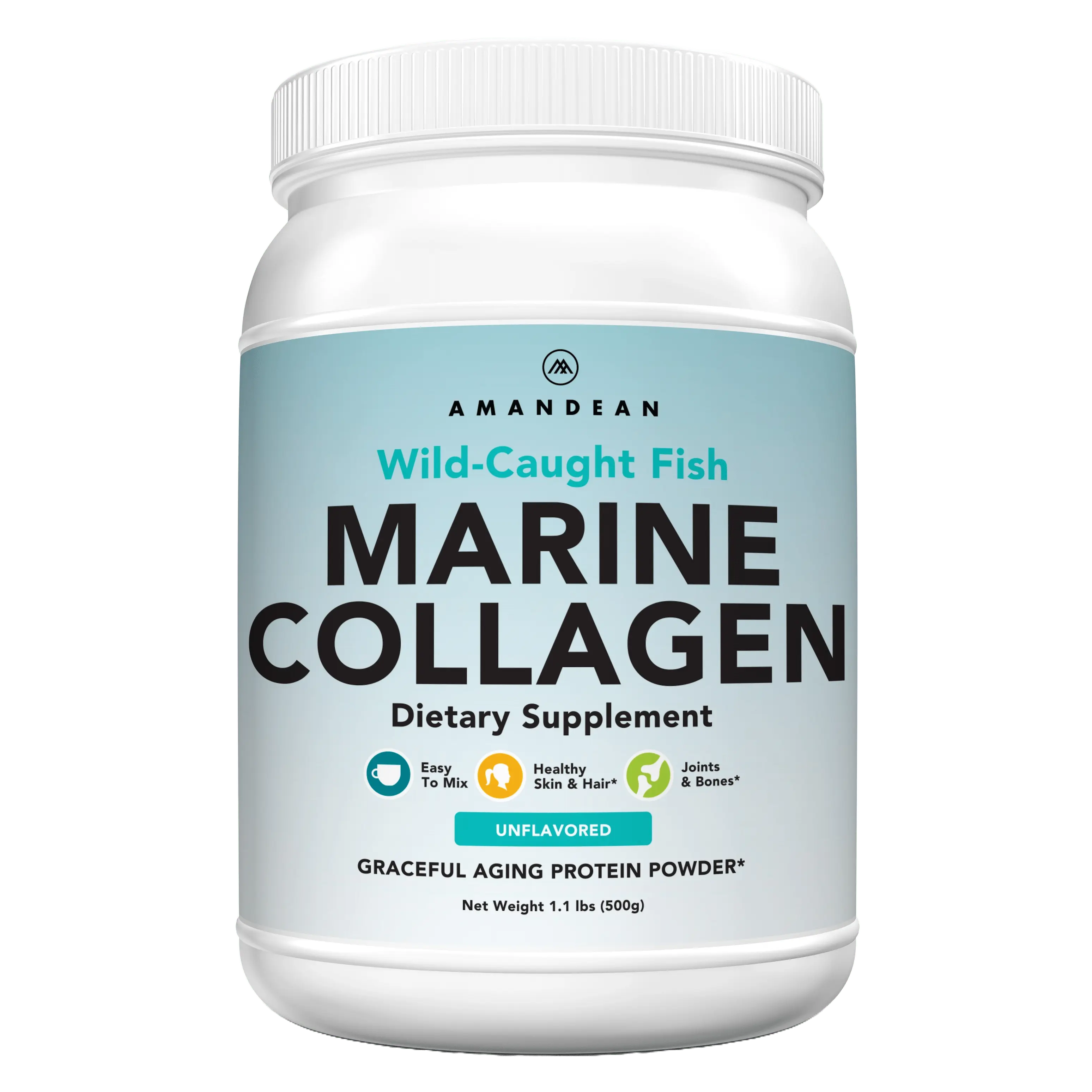 Amandean Premium Marine Collagen Peptides Powder, 17.6 Oz Tub. 50 Servings. High Protein Dietary Supplement for Skin, Hair & Nails, Joints