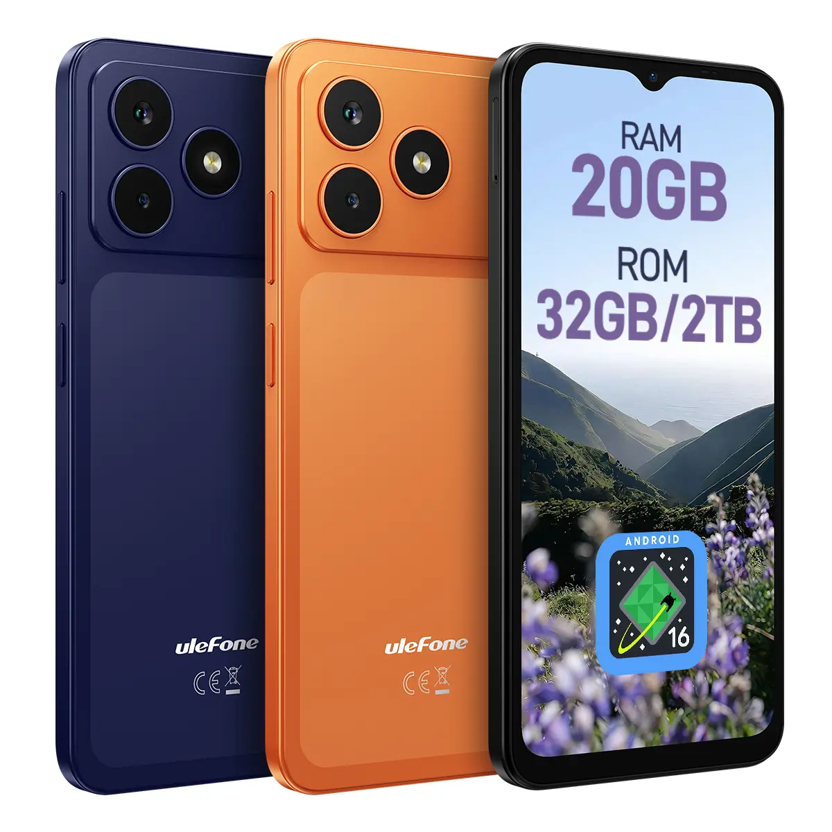 Ulefone Note 23 4G Unlocked Smartphone Android 16 Go, 3GB RAM+32GB, 5000mAh 6.56" 90Hz Screen Mobile Phone, Unisoc T7100, 17GB RAM Virtual, 2TB ROM Expandable, 3-Card Slot, Face Unlock, USB-C