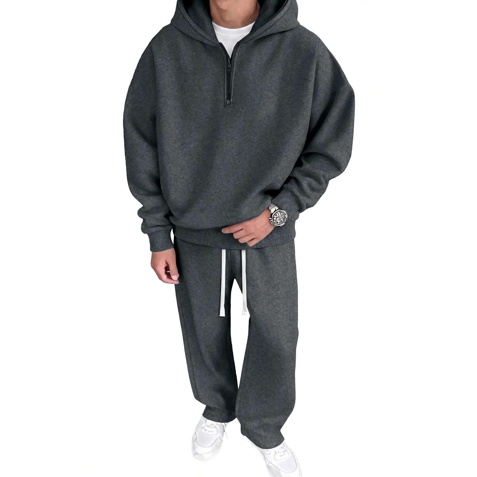 JMIERR Men's 2 Piece Outfits Cotton 1/4 Zip Hoodie Sweatshirt Sweatsuit Set | Quarter-Zip, Hoodie Sweatshirt Tracksuit & Joggers Sweatpants, Couple Outfits, Matching Lounge Sets, Fall, Winter, Fleece