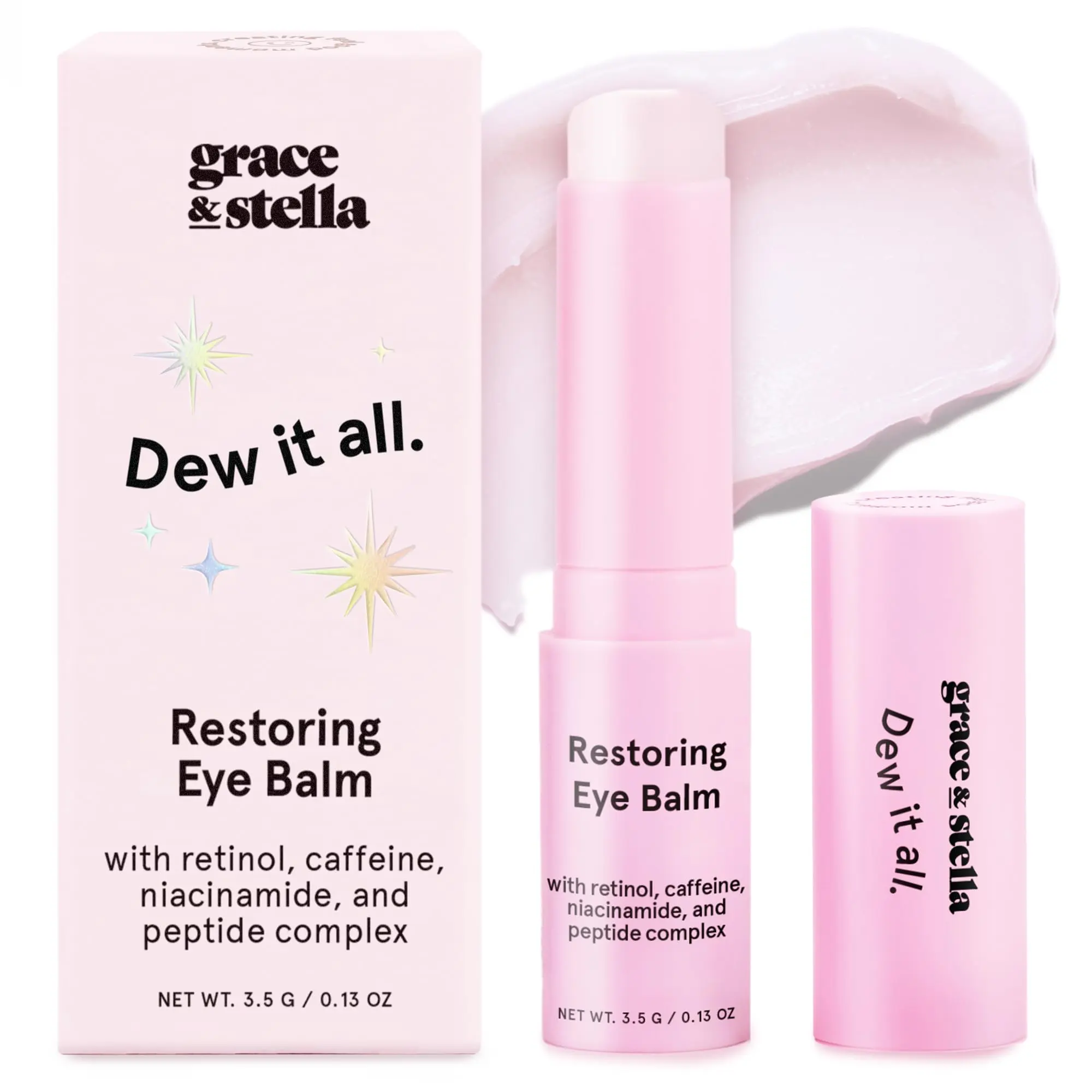 Under Eye Brightener Balm Stick – Retinol & Caffeine for Dark Circles, Puffiness, Wrinkles Instantly Hydrate & Brighten Under Eye Area Vegan Skincare with Niacinamide by grace & stella