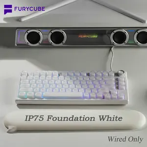 FURYCUBE IP75 Foundation Keyboard with Media Knob 75% Layout for Gaming Office Work, RGB Backlit, Transculent Keycaps Mechanical feel Silent Keyboard,  Compatible with Windows Mac, White/Grey Color, Easter Gift
