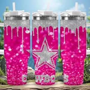 1pc 40oz Glittery Pink Cowboy Star Tumbler with Lid, Insulated Travel Mug, Gift for Women Men, Ideal for Halloween, Independence Day, Memorial Birthday Gift, Coffee Cup, weird stuff