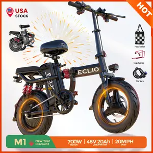 Eclio M1 Budget E-Bike for Adults,700W motor,40V20AH Lithium battery,30 miles range,25 MPH And High-performance Folding Ebike with Rearview Mirror, 11 Spring Shock Absorbers ,14-inch Tires, Commuting E-Bike With Basket.Cheap Ebike for gift.