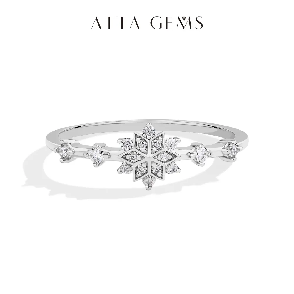 ATTAGEMS Classic Snowflake Design Lab-Created Moissanite Ring for Women Girls Real S925 Sterling Silver Ring Daily Wear Party Engagement Ring Valentine's Day Gift Fine Jewelry R260 summerwins