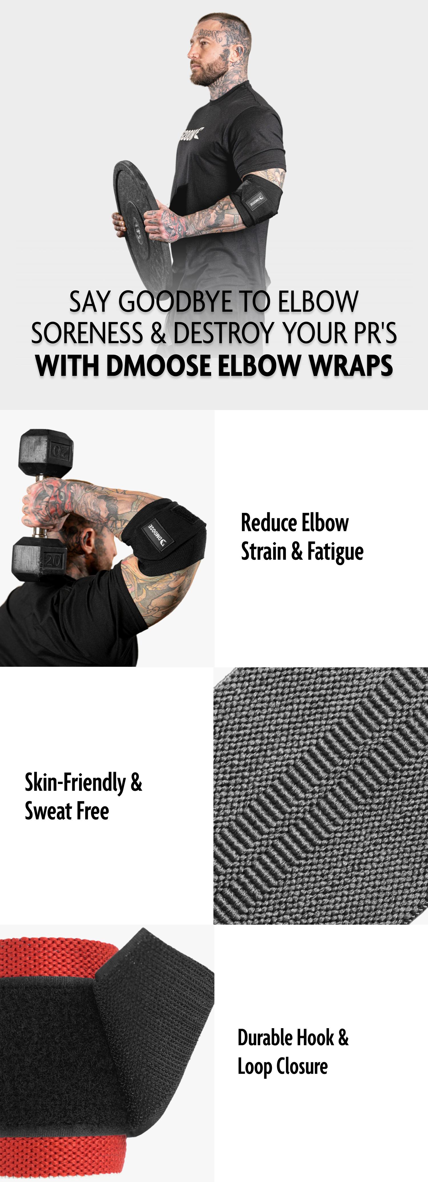 DMoose Elbow Wraps for Weightlifting, Powerlifting, Bench Press & Cross Training and Support Injury Recovery