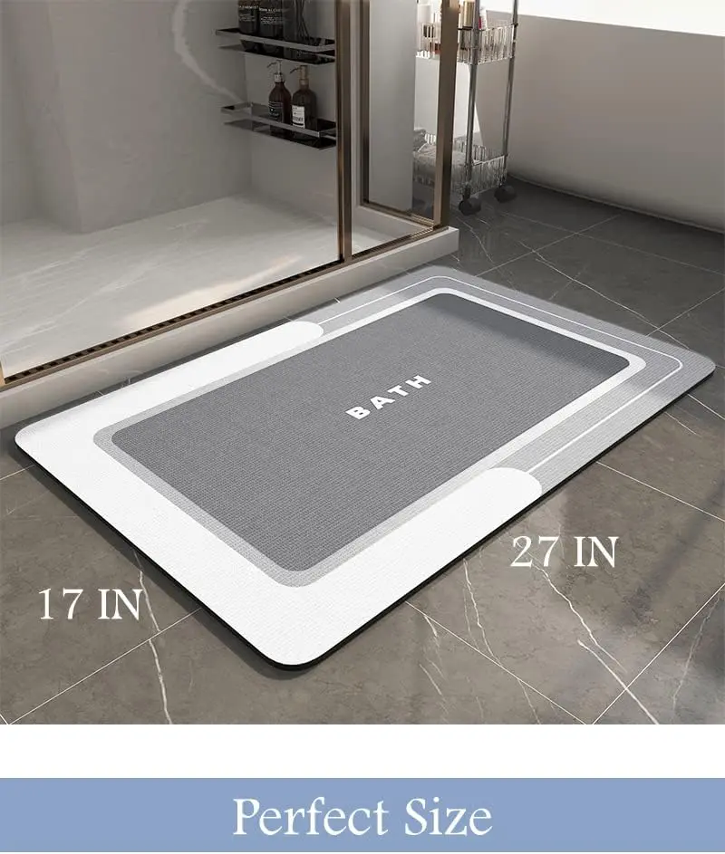 Bath Mat-Bathroom Mat Rug Non Slip Super Absorbent Stain Resistant Quick Dry Thin Bath Rug-Bath Mats for Bathroom Floor Bathtub Vanity-Bathmat Bath Rug Easy Care-17"x27" Grey