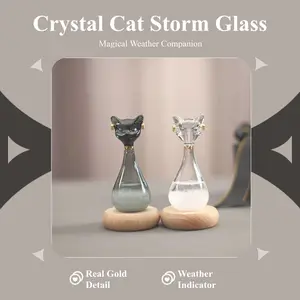 Unique Crystal Glass Decor – Magic Cat Storm Glass with Real Gold Detailing Perfect Gift for Any Occasion & Desk Decoration