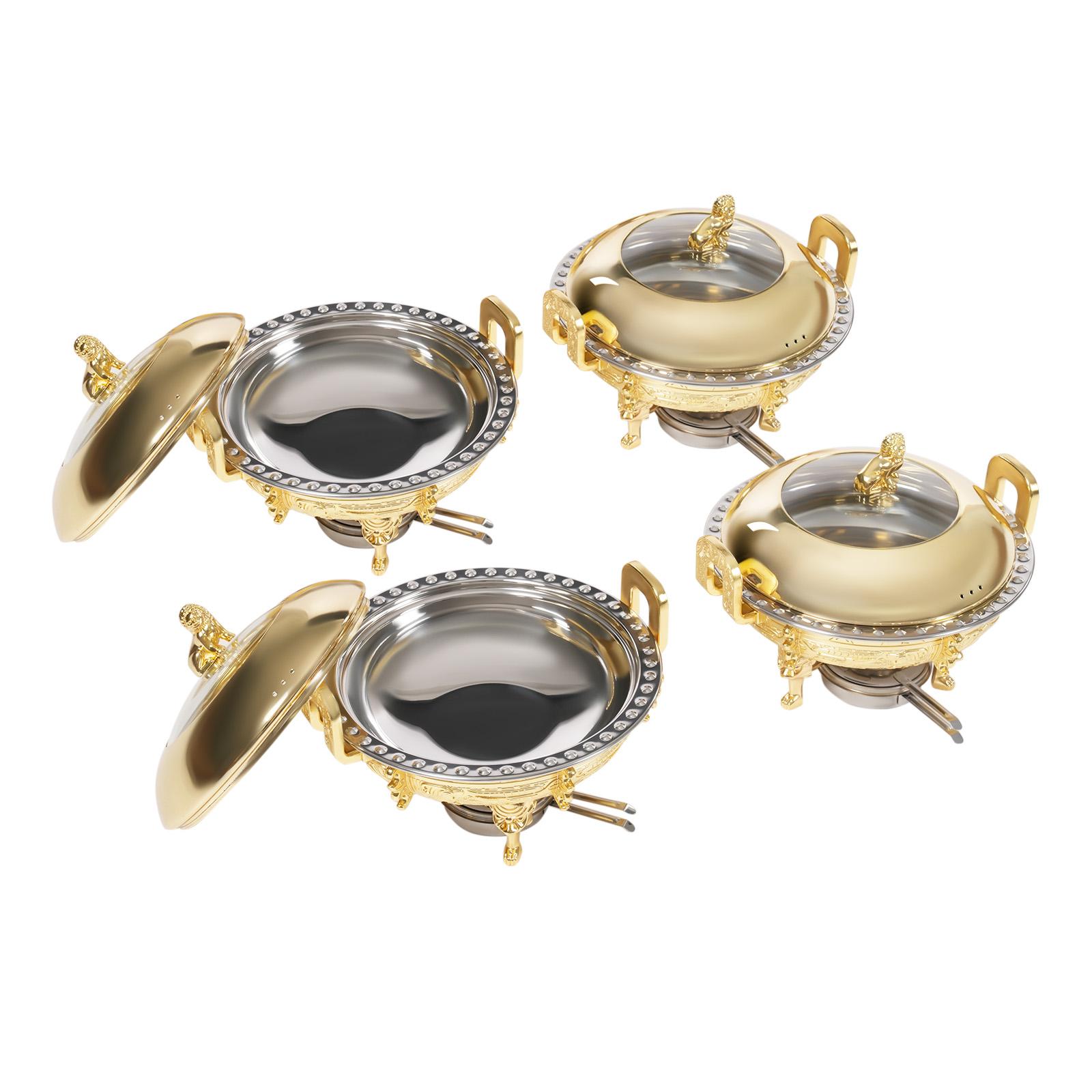 CNCEST 8.7" Traditional Chafing Dishes (Set of 4) Palatial Style Gold Tripod Warmers w/Alcohol Stoves for Catering & Banquets, Home and Party