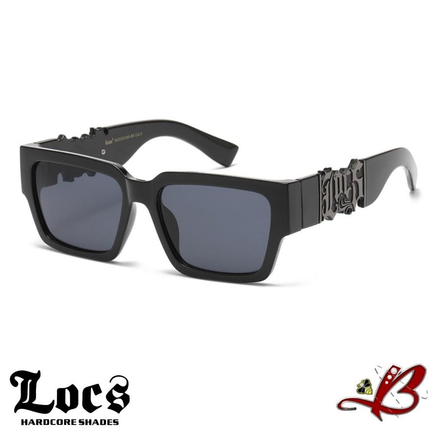 LOCS BIG LOGO Cutout Black/Gold Retro Full Frame Dark Lens Gangster Style Big LOCS Logo Biker Gangster Hardcore Hip Hop Rapper Sunglasses tiktok shop