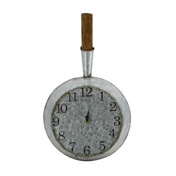 Frye Rustic Pan-Shaped Silent Wall Clock with Wooden Handle, Farmhouse Vintage Timepiece, Home Decor for Kitchen, Living Room