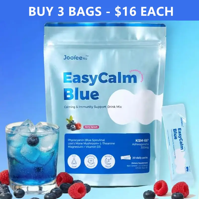 EasyCalm Blue Magnesium Drink Mix with KSM-66 Ashwagandha Blue Spirulina L-Theanine Lion's Mane GABA & Vitamin D3 - Supports Stress Calm Sleep & CortisolBalance - 20 Travel Packets Healthcare Natural