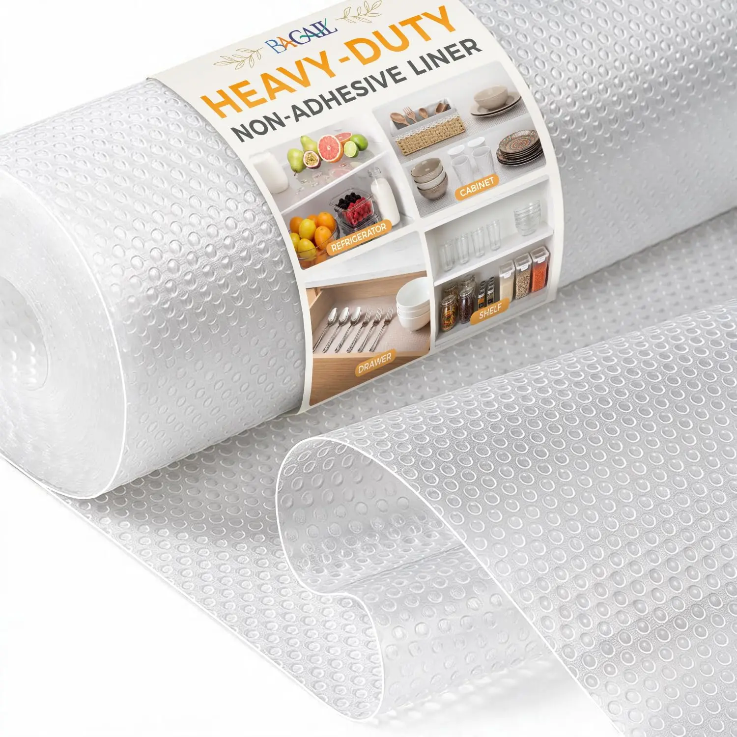 BAGAIL Classic PVC Food-Grade Non-Adhesive Cabinet Mat - Single Roll, 20"x30' Heavy-Duty Shelf & Drawer Liner for Cabinet Use, Easy Trim, Strong Grip, Fast Lay-Flat, Waterproof, Translucent, Kitchen-Ready