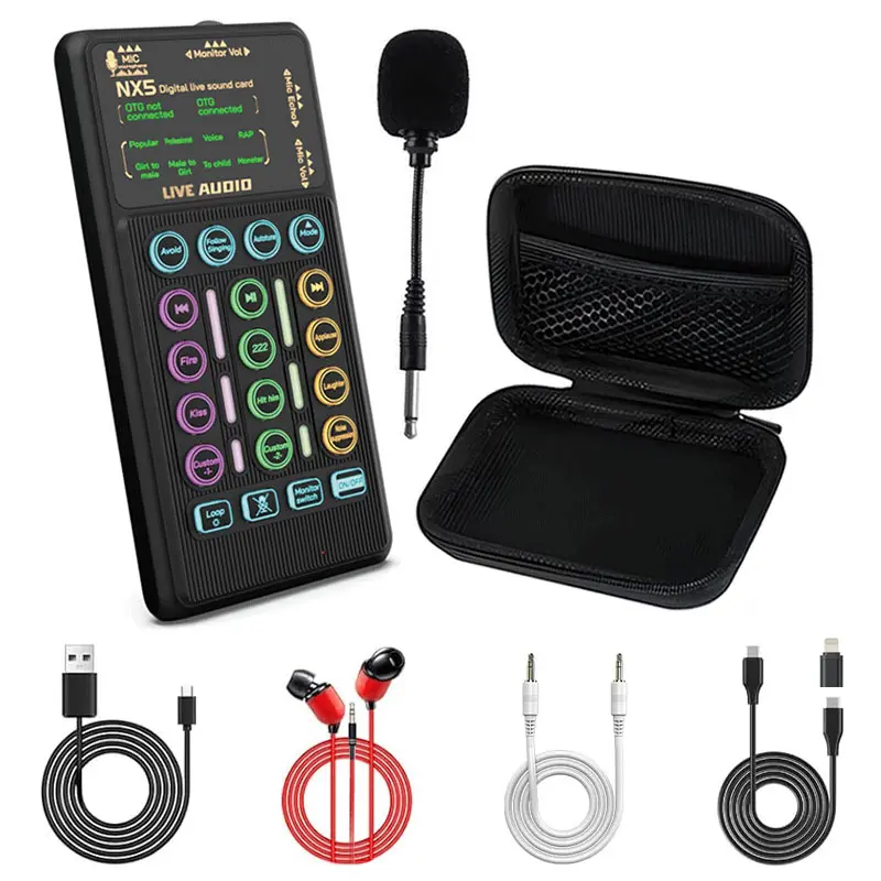 Smart Live Mixer Portable Handheld Live Sound Card Equipment Set for Podacsting Audio Mixer Console, Smartphone Bluetooth connection DJ Mixer Voice changer Broadcasting,Outdoor,Living,Singing,Recording,Gaming Vlog Live streaming Live broadcast Equipment R