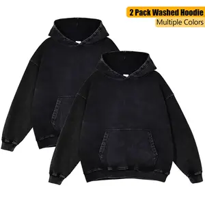 2 Pack Acid Wash Hoodie Oversized Vintage Hoodie Unisex Heavy Weight Hoodie Distress Hoodies for Men Women Couples