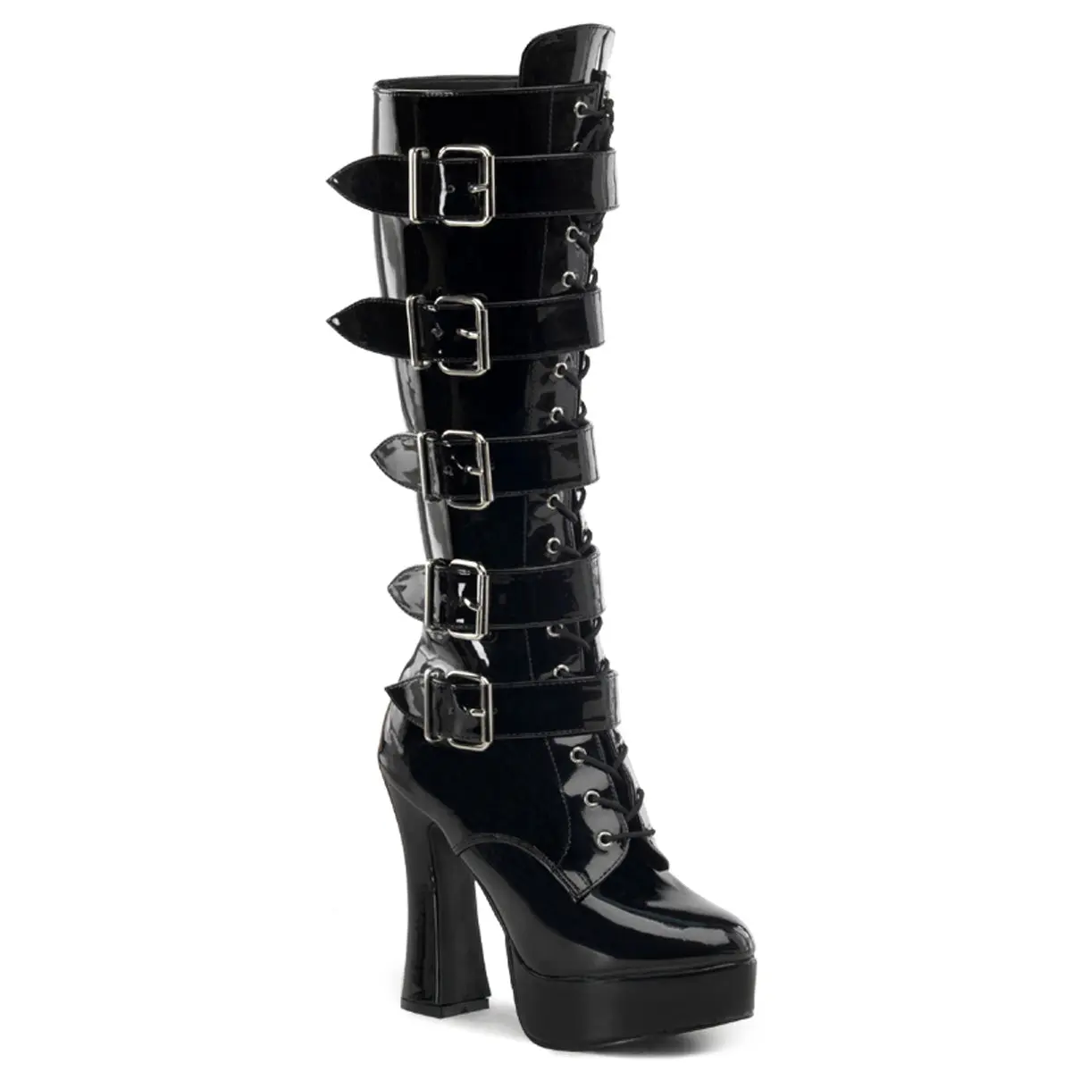 Women's Knee-High Platform Buckle High Heel Boot - Electra-2042 Statement Shoes, Buckle Detailing, Knee-High Boot