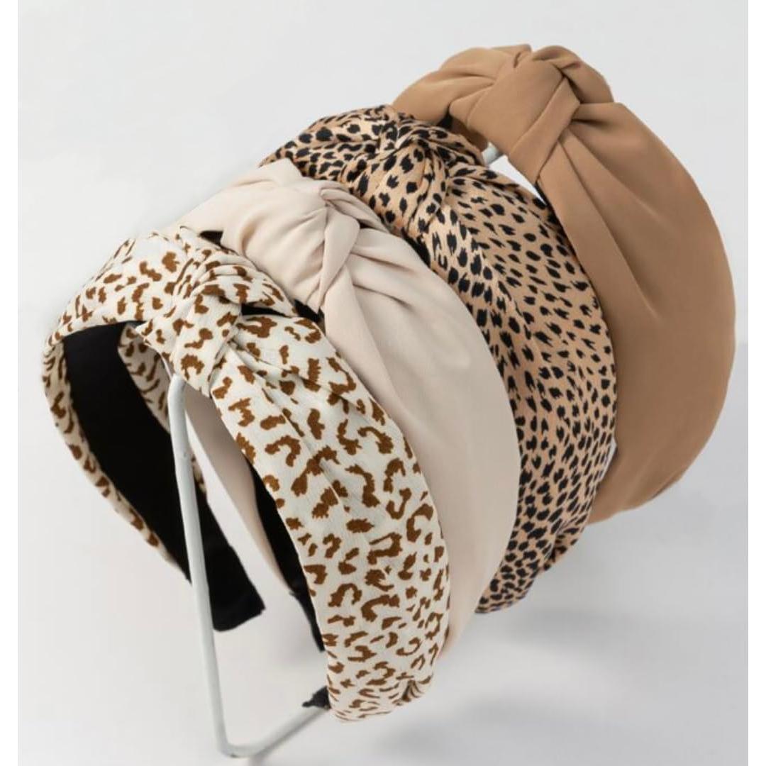 Knotted Fashion Hairbands and Hair Hoops: Non-Slip Top Knot Headbands with Leopard Print for Women and Girls